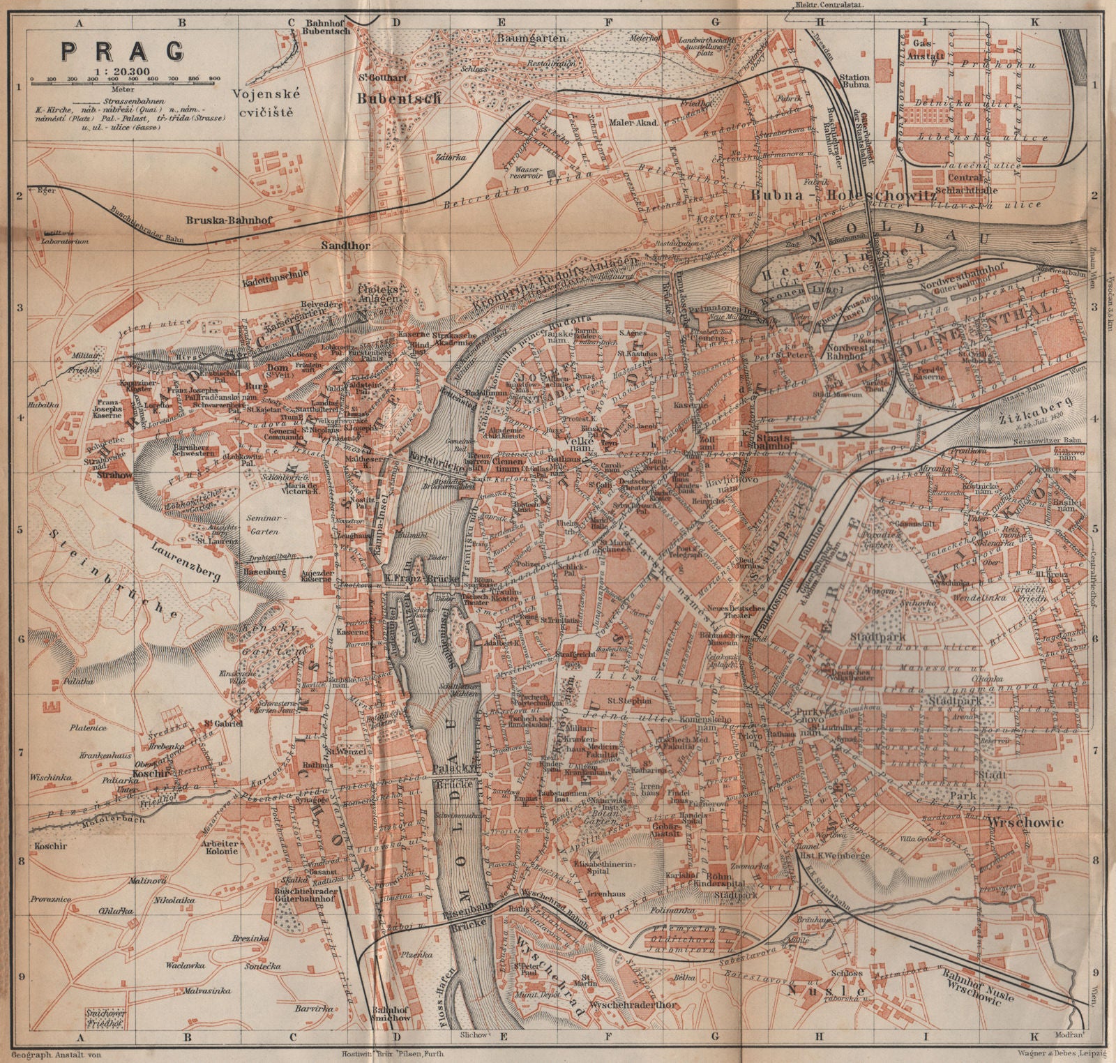 PRAGUE PRAHA PRAG antique town city plan mesta. Czech Republic mapa 1905